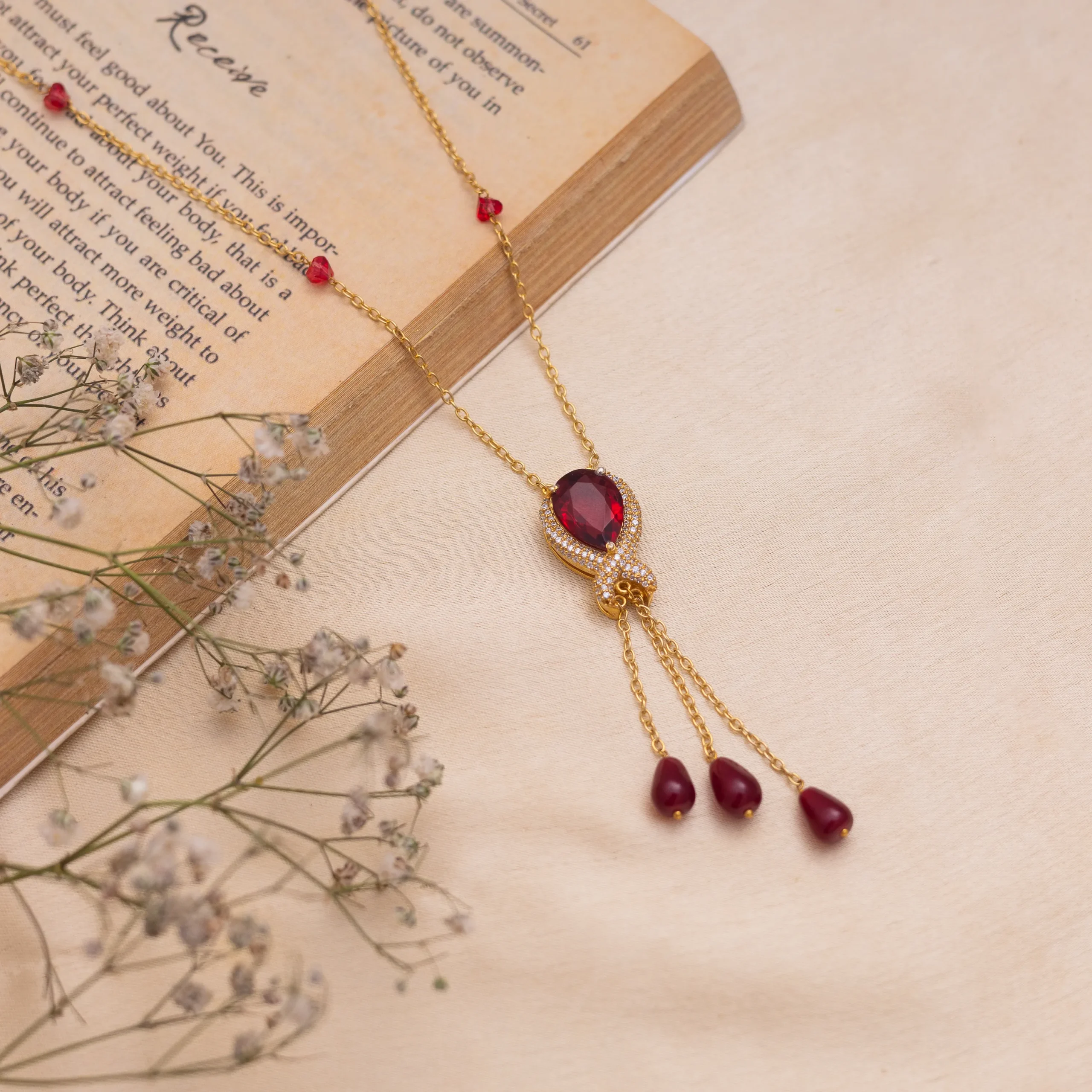 Crimson Elegance Ruby Drop Necklace