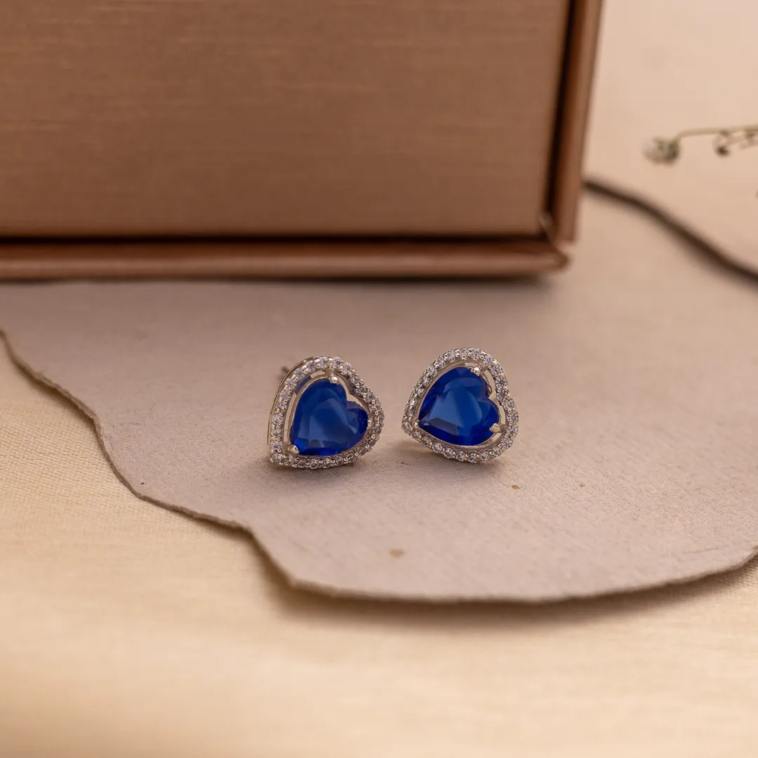 Royal Sapphire Heart Studs