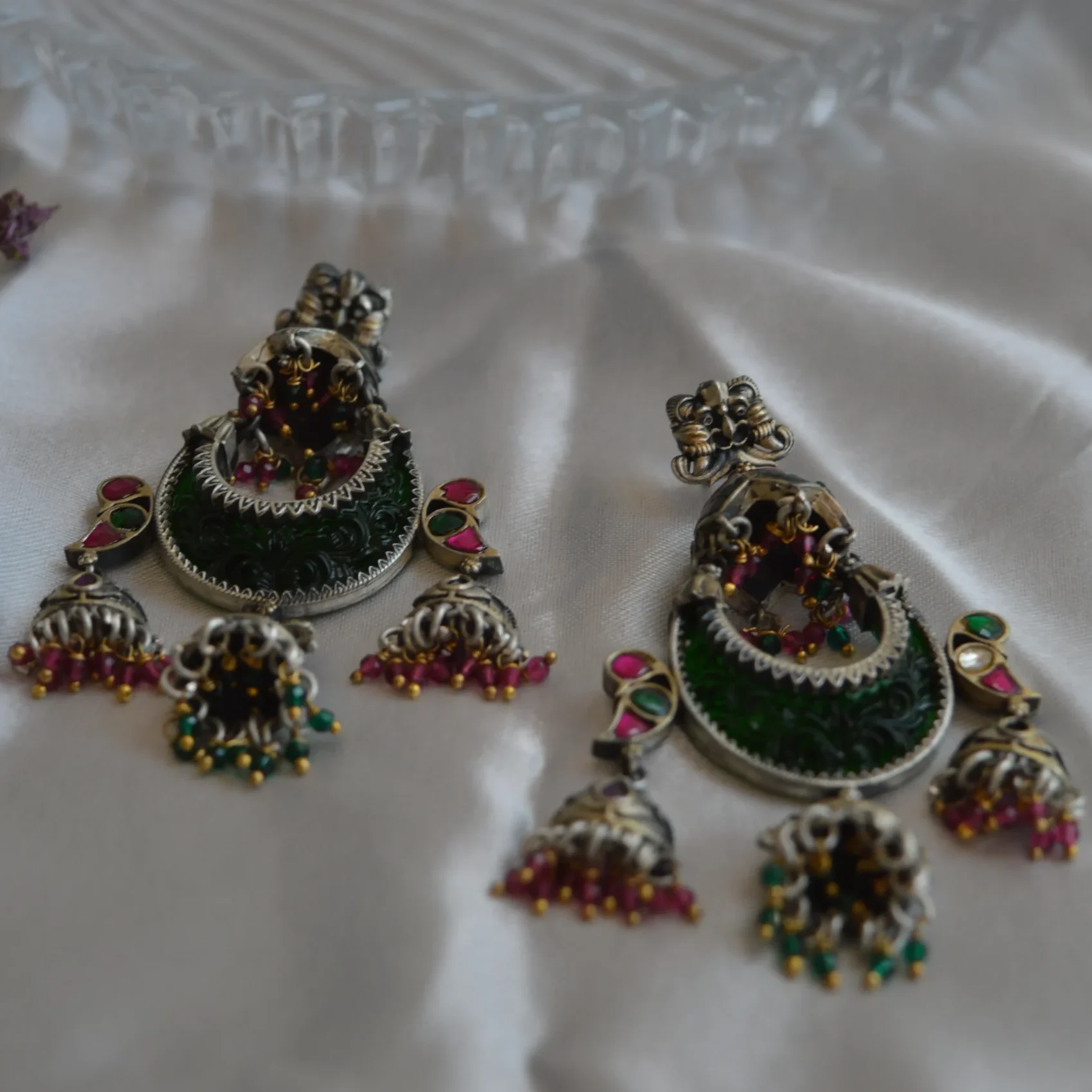 Emerald Temple Jhumka Chandbalis