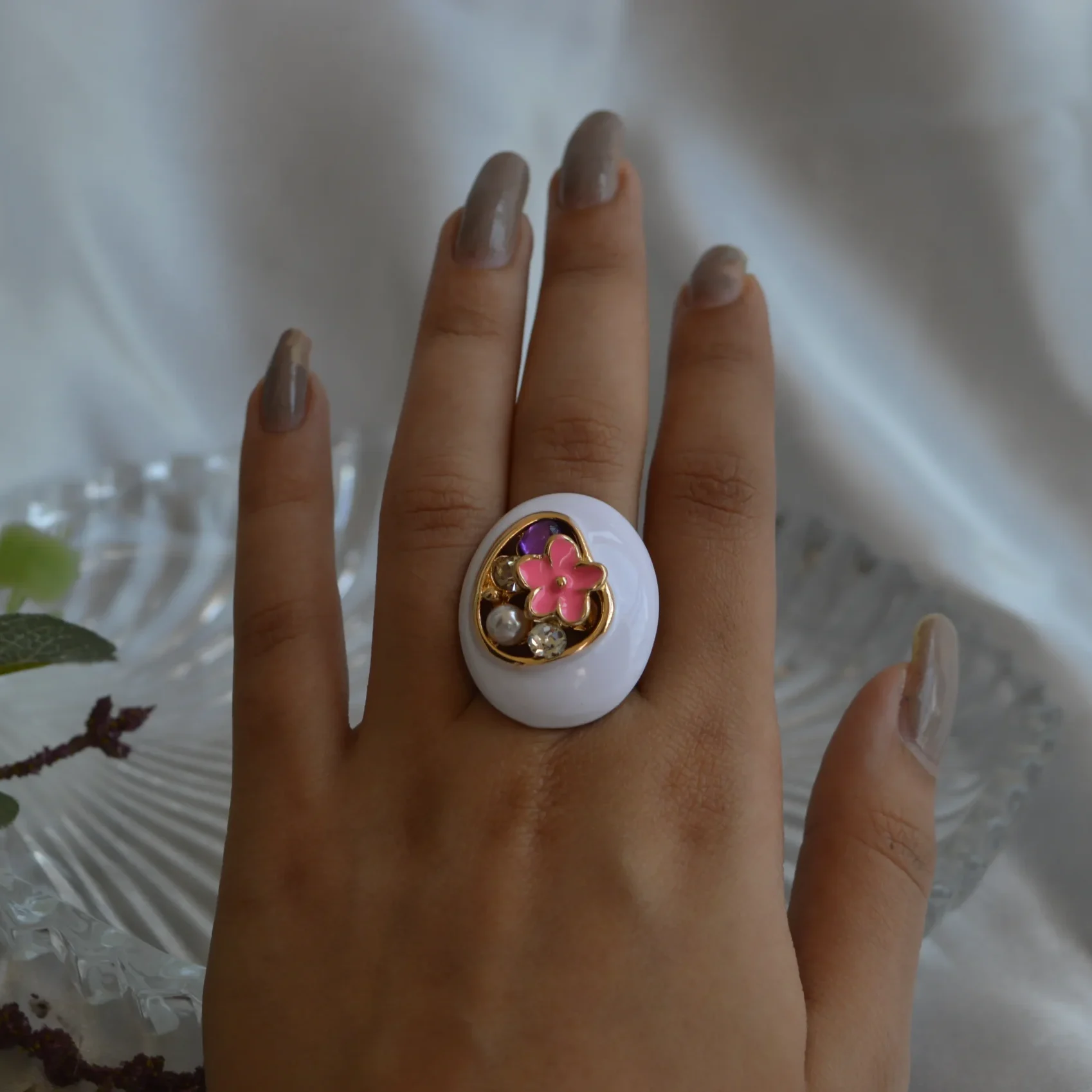 Enamel Blossom Dome Ring
