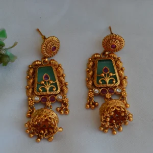 Regal Emerald Temple Jhumka Chandeliers
