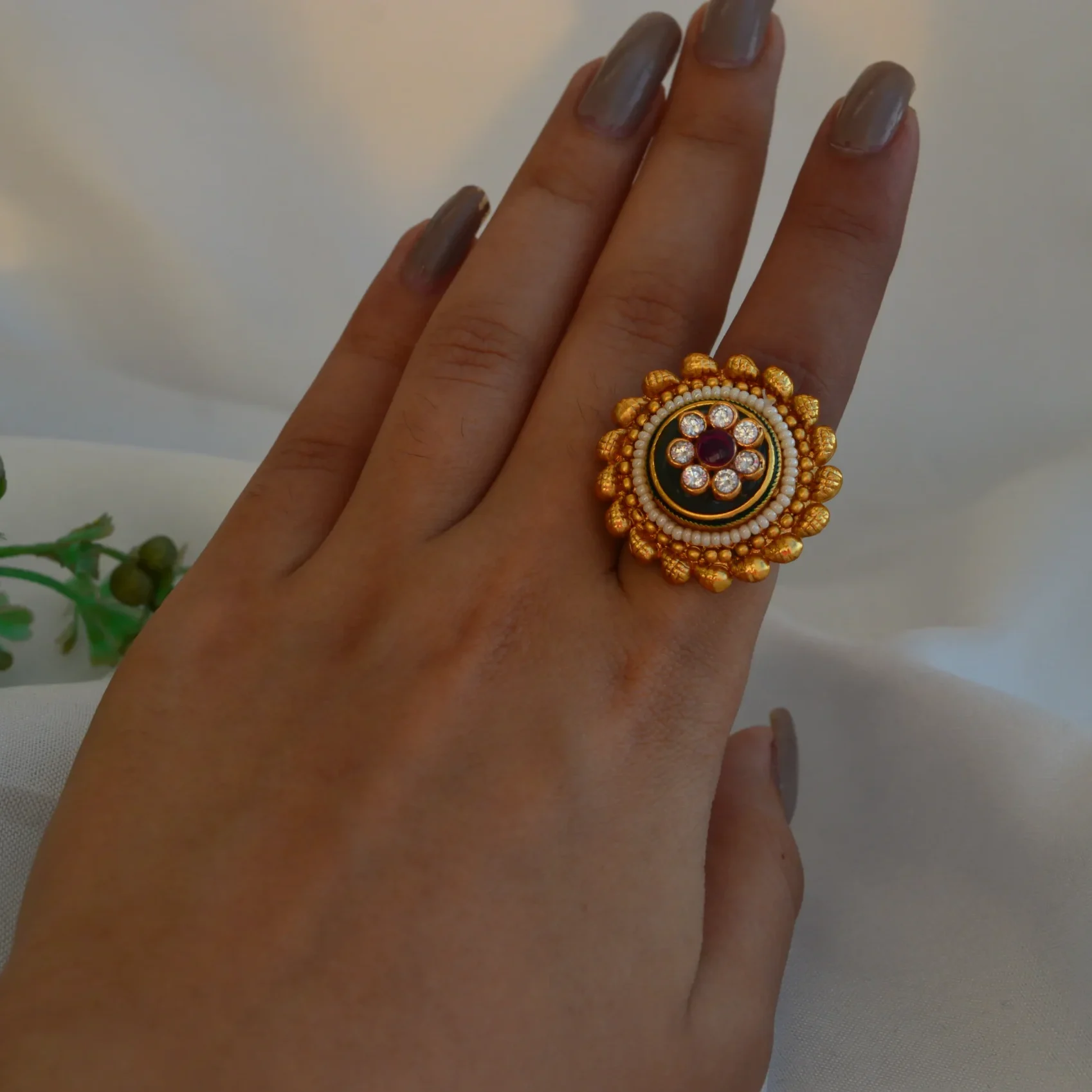 Rajmala Floral Kundan Ring