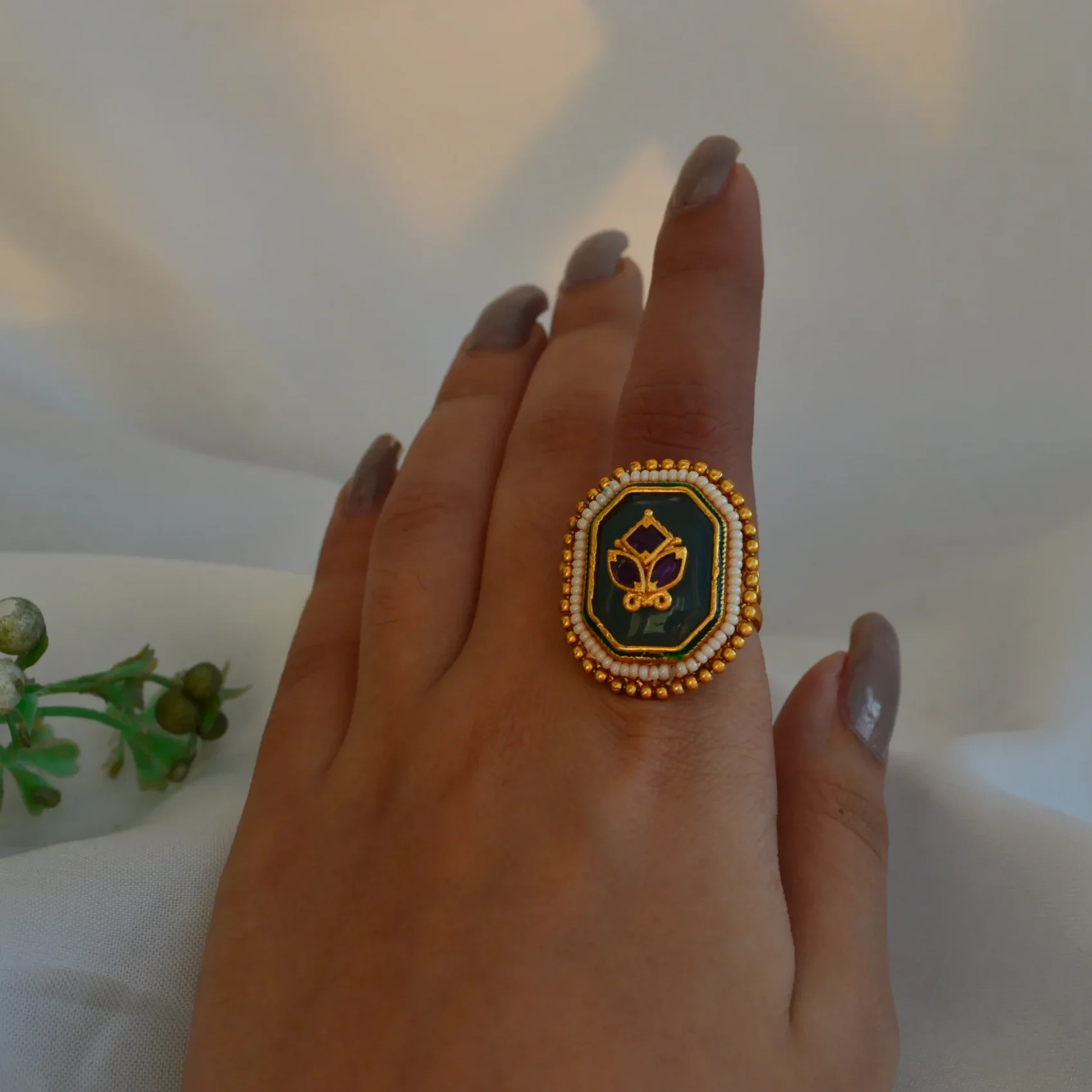Noor Vilas Lotus Enamel Ring
