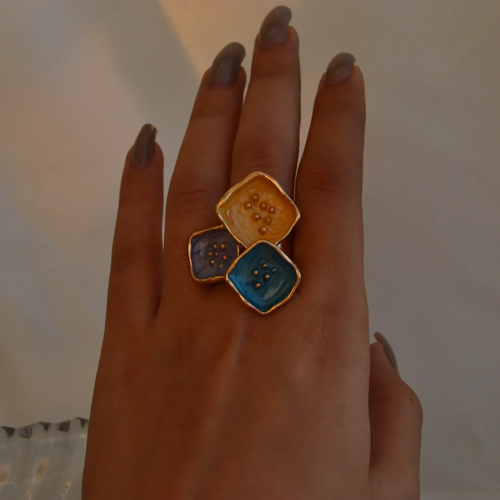 Tricolor Enamel Mosaic Ring