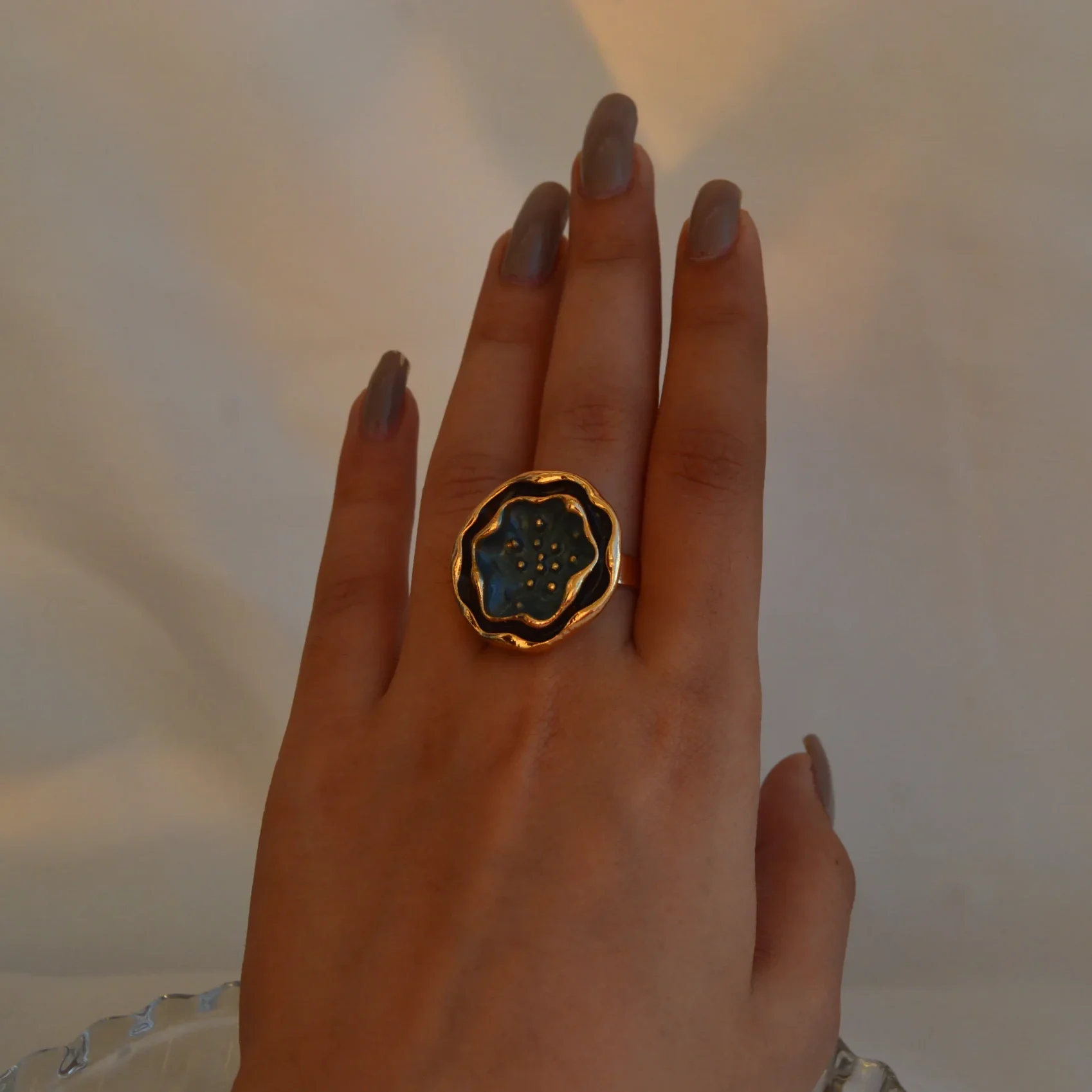 Midnight Petal Aura Ring