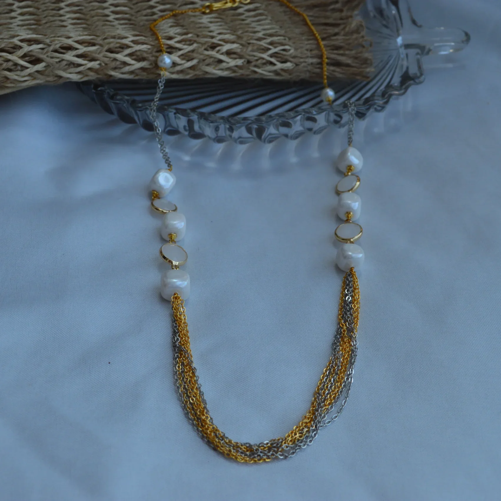 Golden Weave Pearl Harmony Necklace