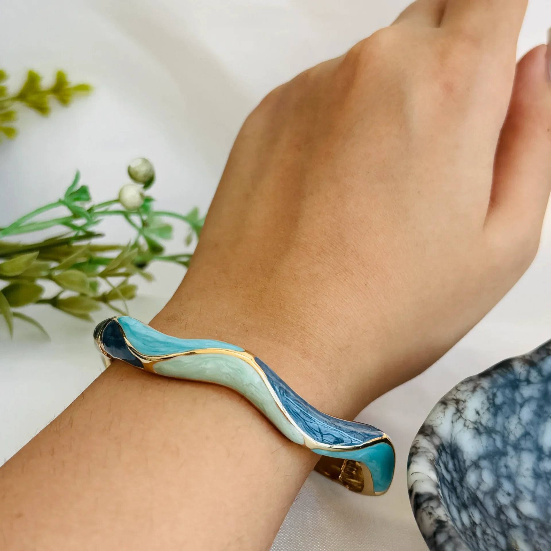 Serene Wave Enamel Cuff