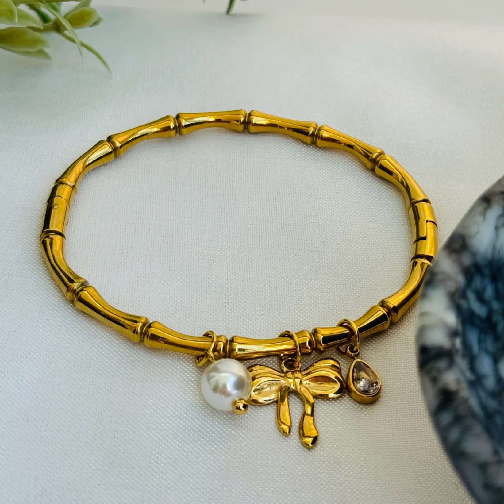 Golden Bamboo Charm Bracelet