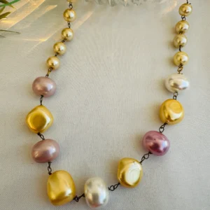 Golden Pastel Baroque Pearl Necklace