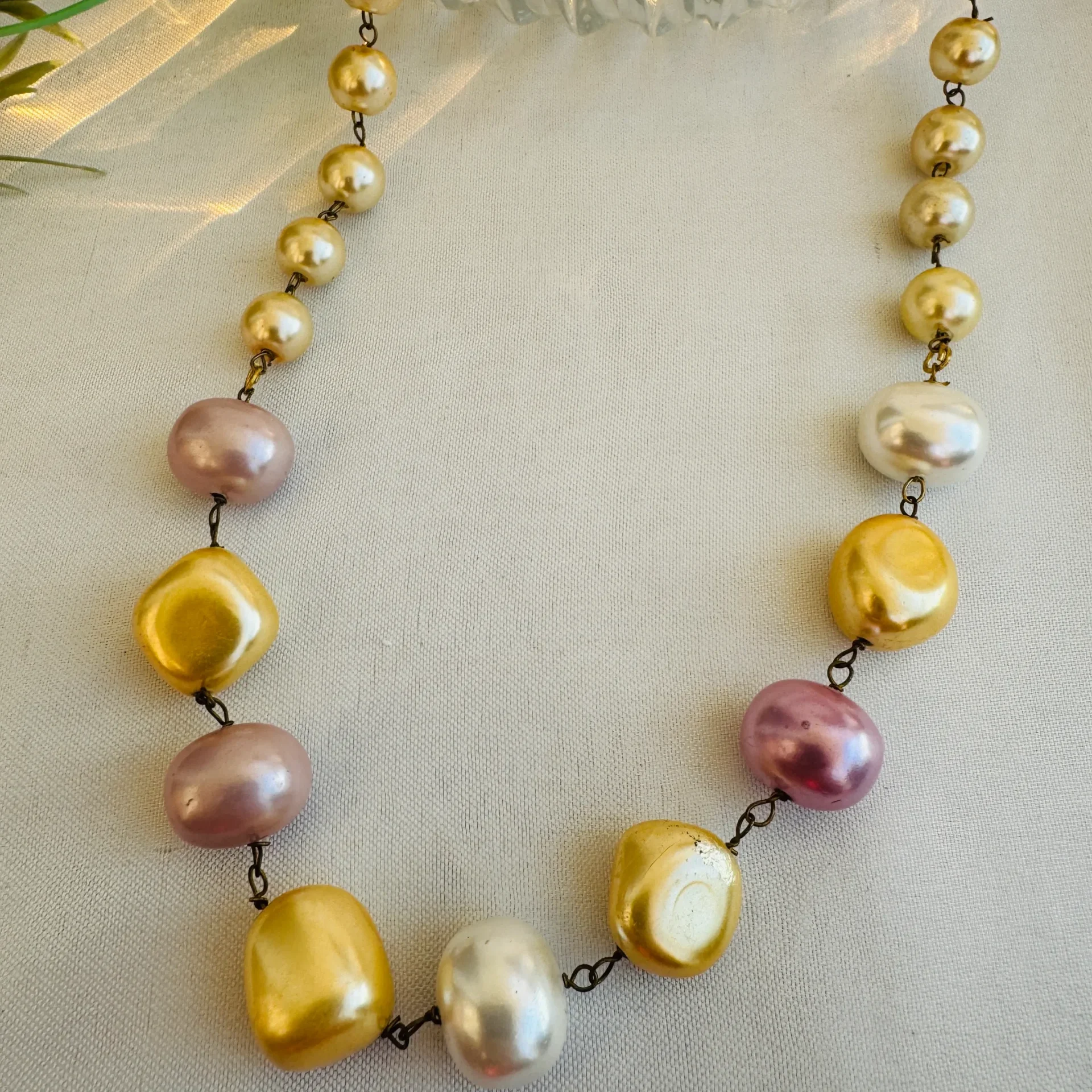 Golden Pastel Baroque Pearl Necklace