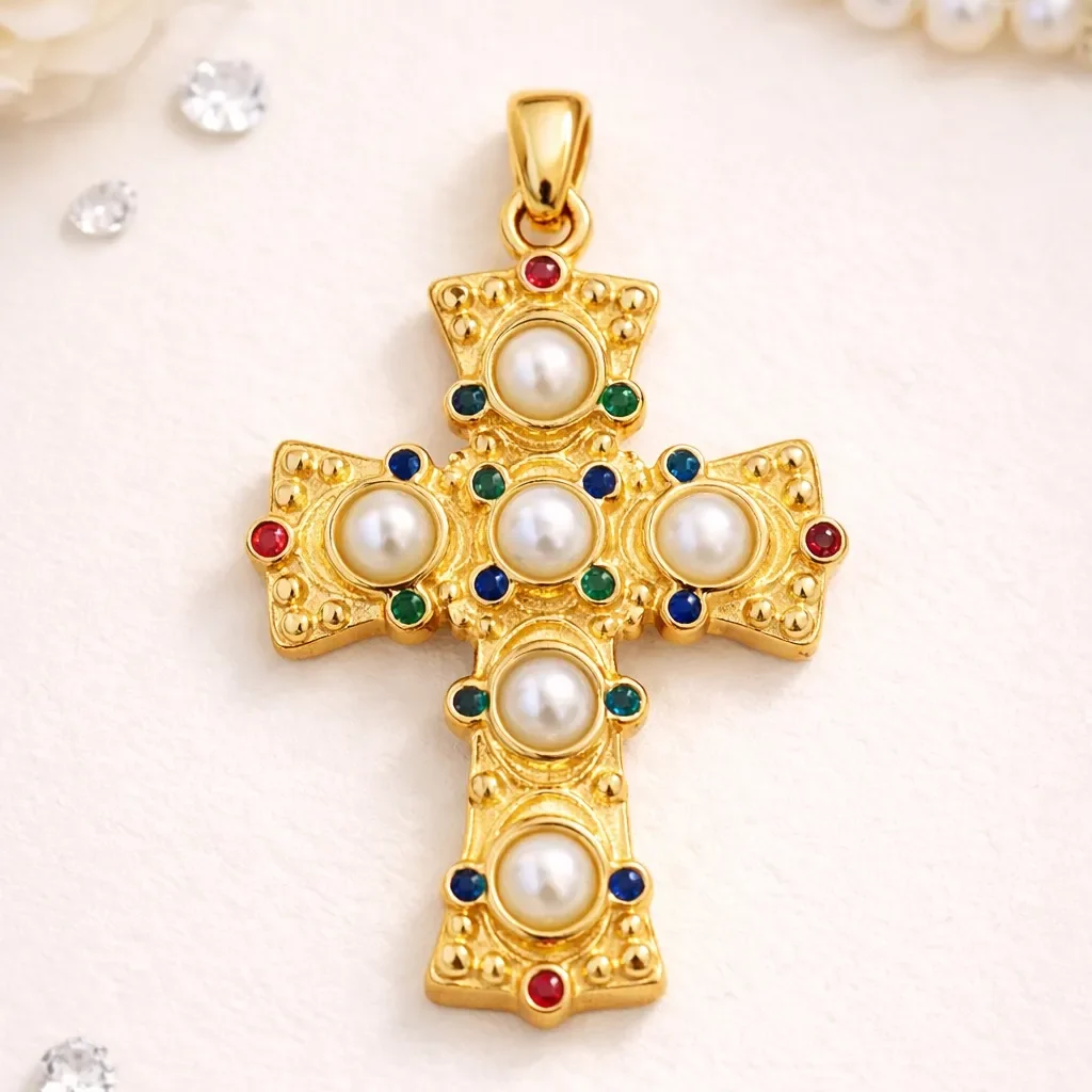 Celestial Pearl Cross Pendant