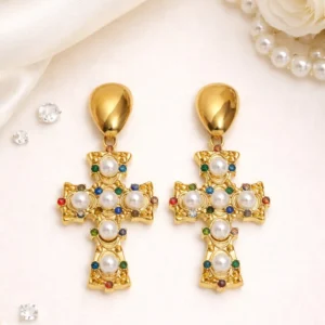 Aurora Cross Pearl Earrings