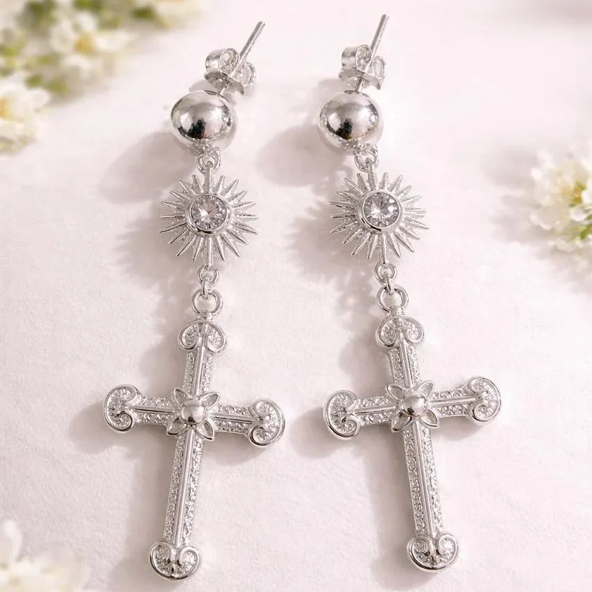 Sunlit Faith Cross Earrings