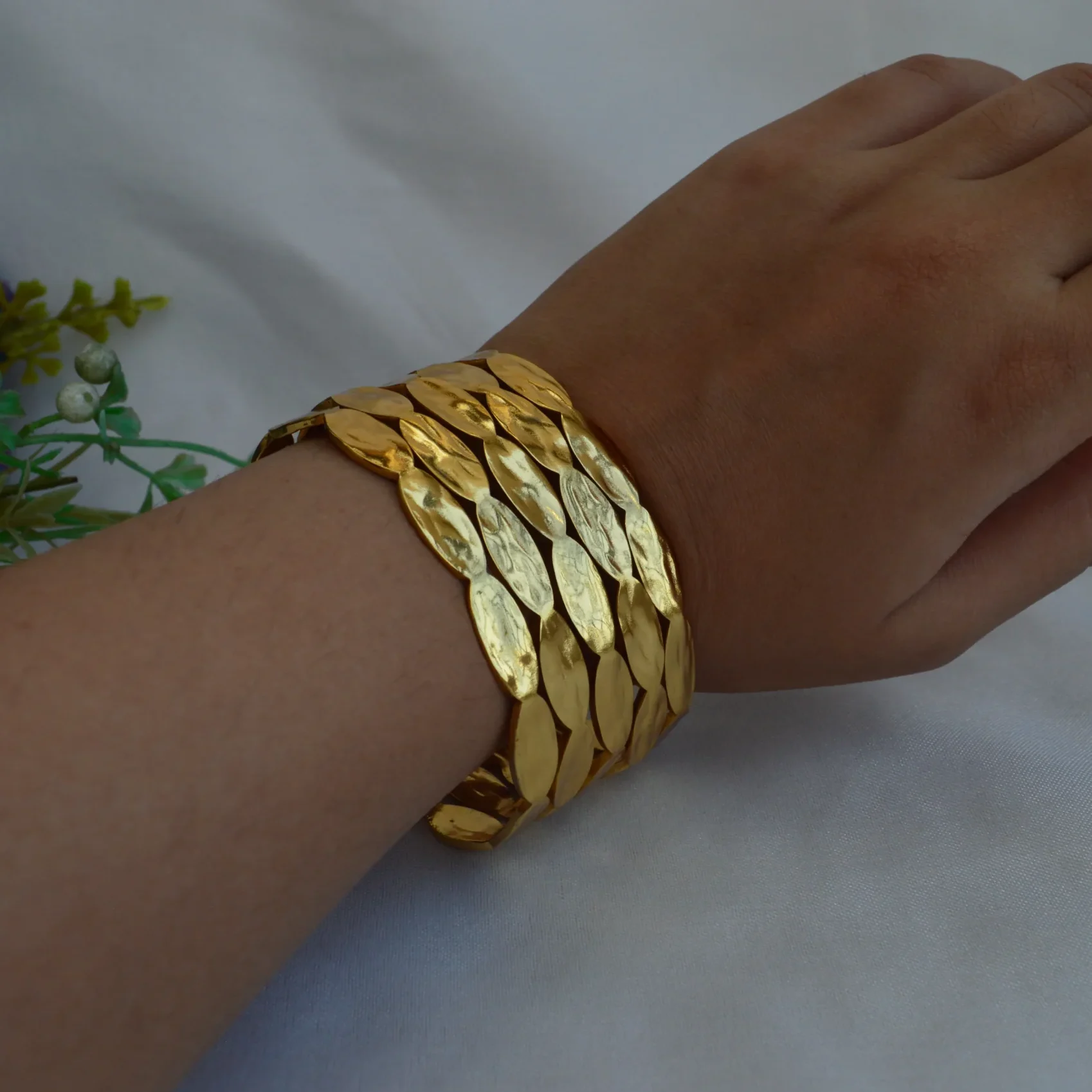 Golden Petal Weave Cuff