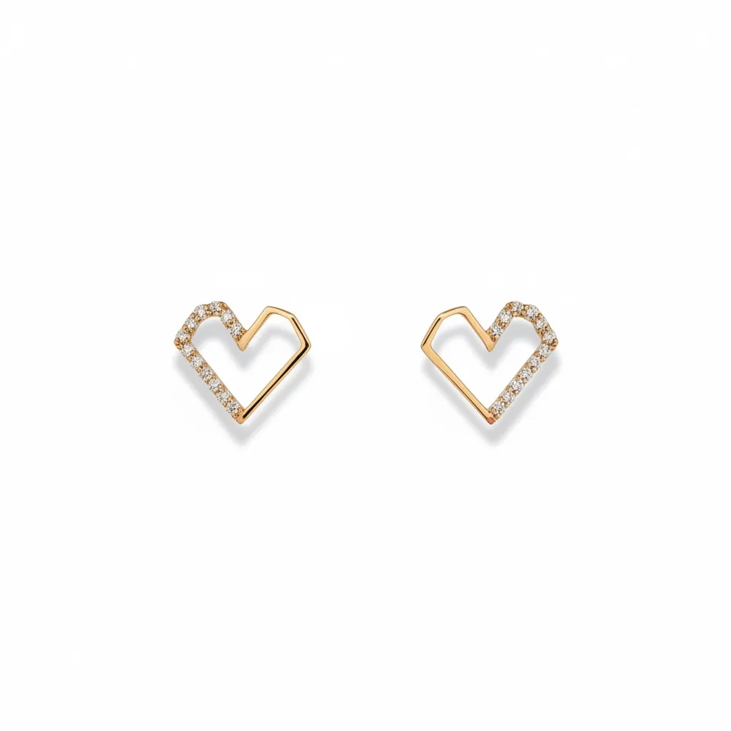 Golden Open Heart Stud Earrings