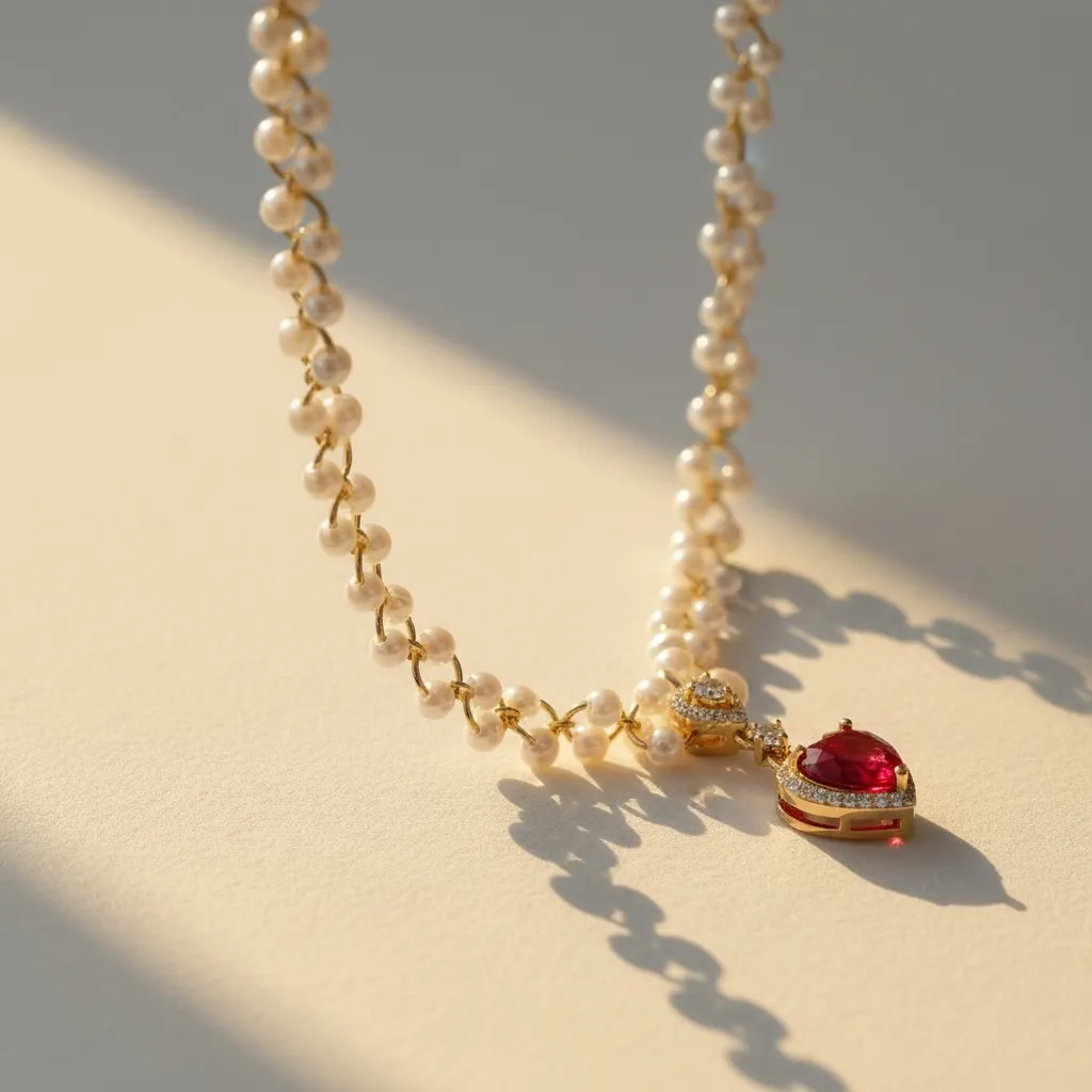 Scarlet Pearl Heart Necklace