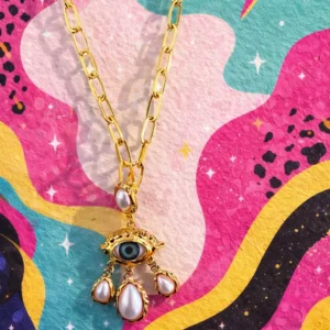 Cosmic Nazar Pearl Charm Necklace