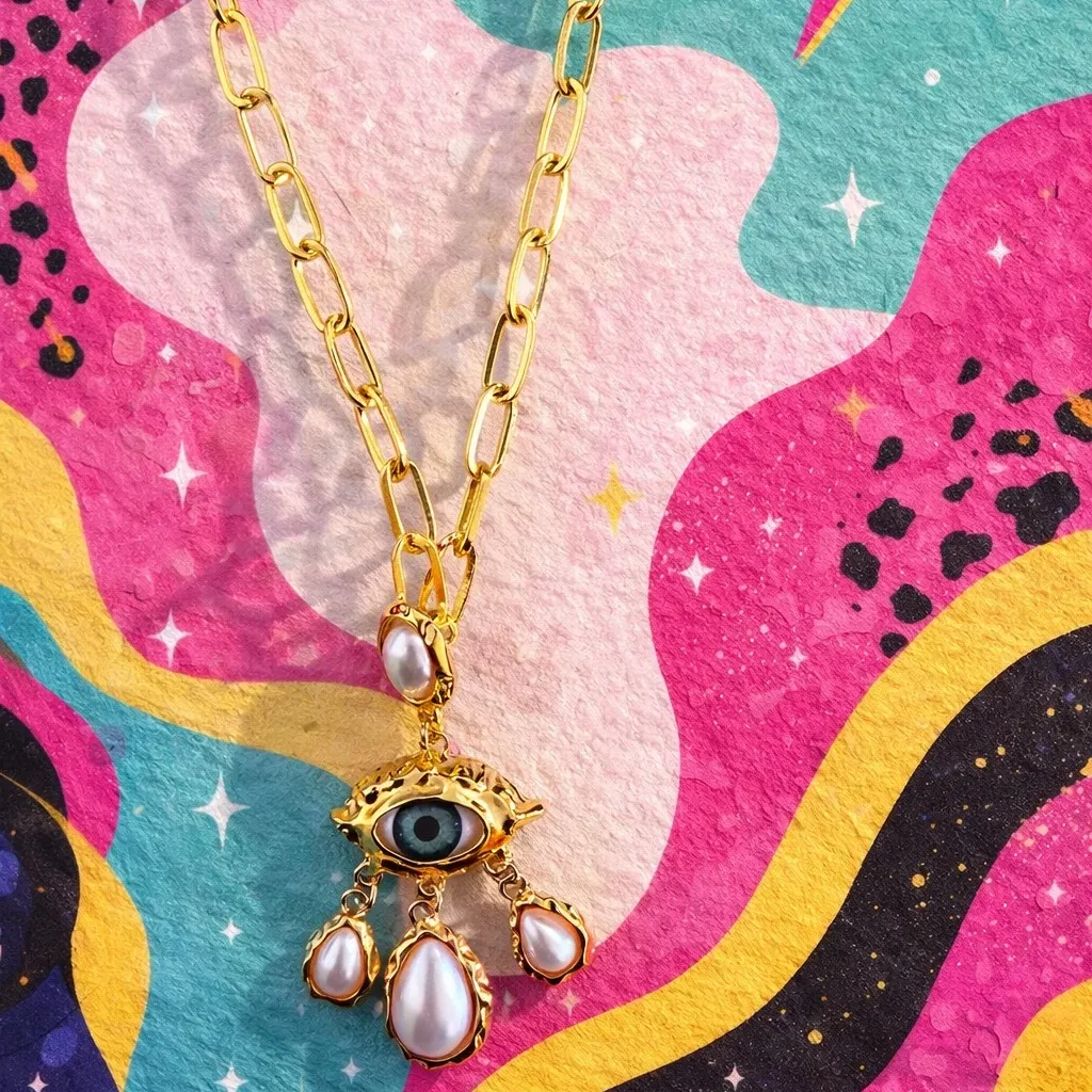 Cosmic Nazar Pearl Charm Necklace